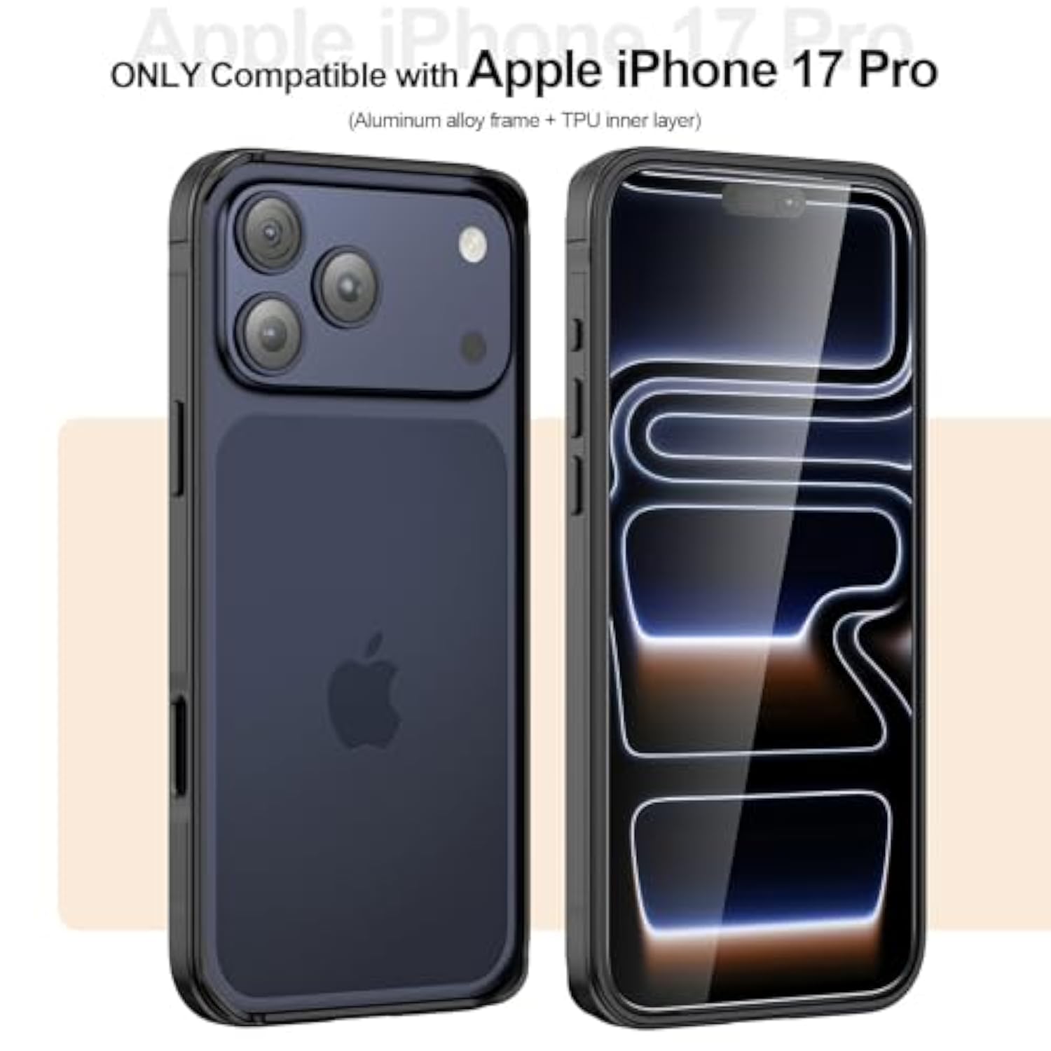 Metal Bumper Case For Iphone 17 Pro, Aluminum Frame Slim Case [Soft Silicone Inner Bumper][Raised Edge Protection] Hd Tempered Glass Screen Protector Cover For Iphone 17 Pro Black
