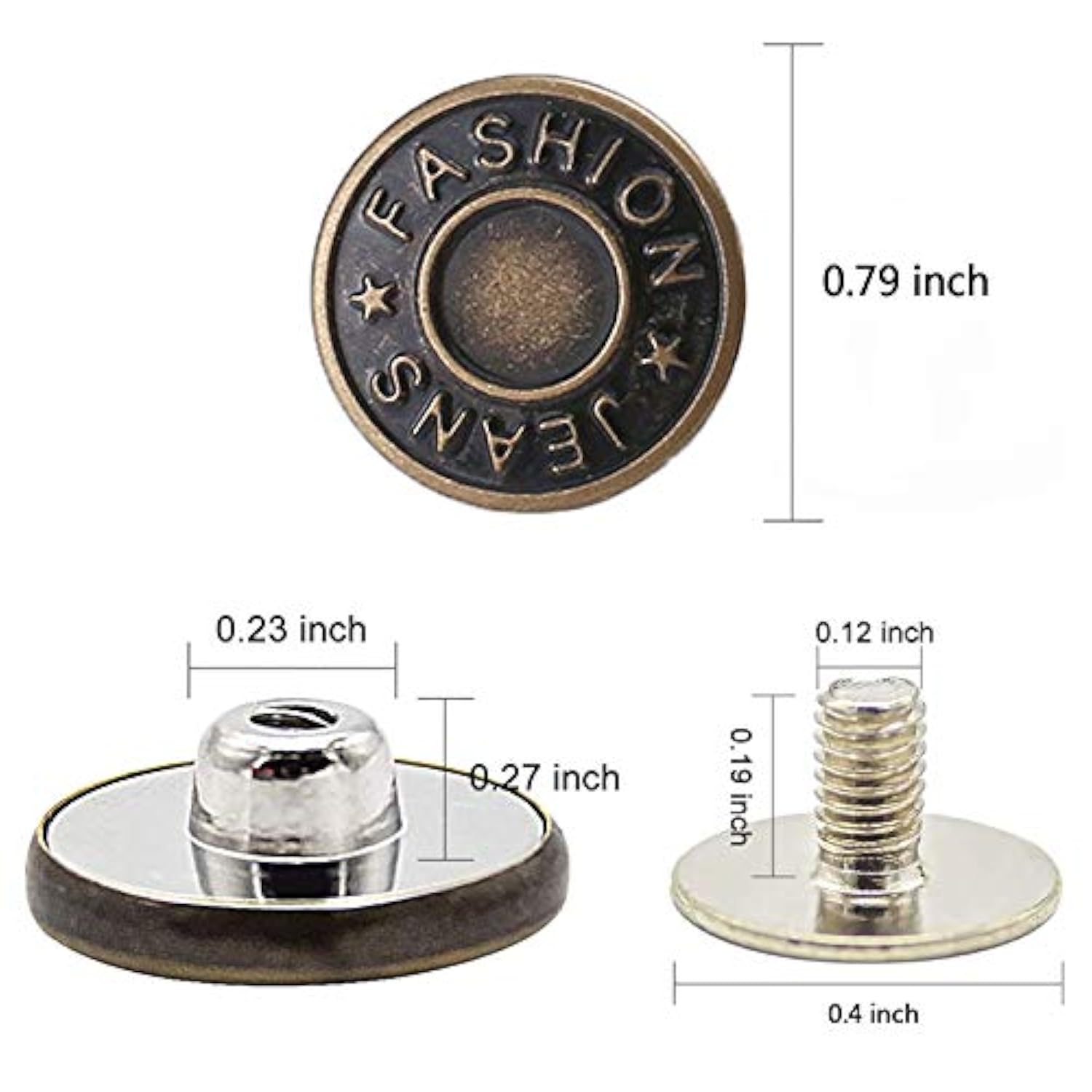 20Mm No Sewing Jeans Buttons Replacement Kit With Metal Base,12 Sets N