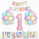 Girl First Birthday Decor with 40" Pink Number 1, Pastel Banner and Balloon Boxes
