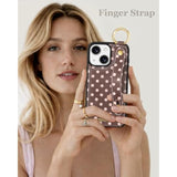 Brown Polka Dot Leather Wallet Case for iPhone 15 Plus for Women