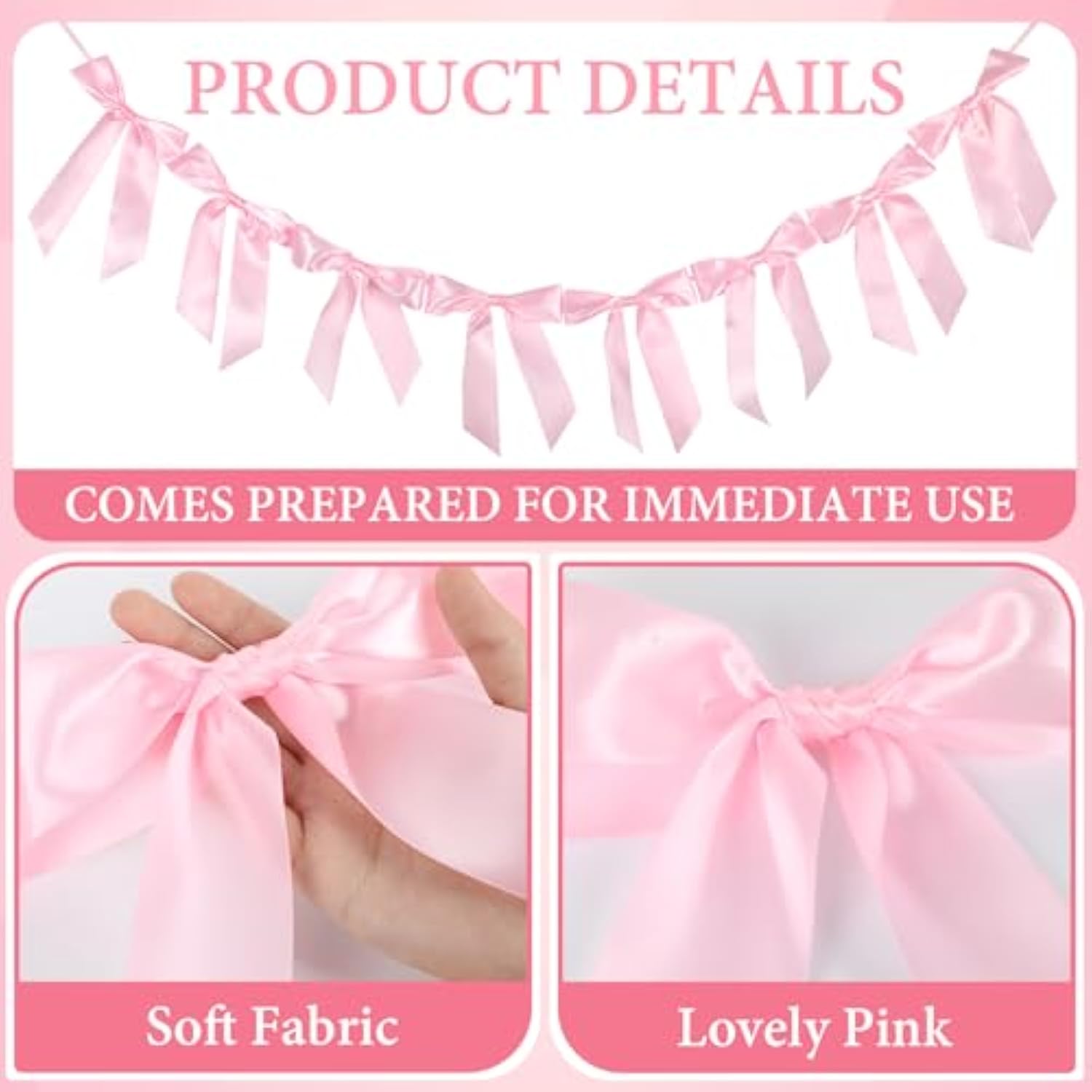 Pink Bow Garland Banner For Bachelorette Party Decorations Pink Bowknot Hanging Garland Banner Coquette Birthday Party Supplies For Wedding Bridal Shower Engagement Baby Shower Favors