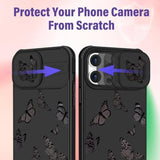2in1 Phone Case for iPhone 14 Pro Max Women's Butterfly Design Cute Girly Aesthetic Black Butterfly Pattern with Camera Cover for Apple iPhone 14 Pro Max