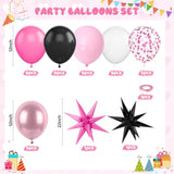 Pink And Black Balloons, 12 Inch Hot Pink And Black Party Decorations With Confetti Metalic Balloon Star Foil Balloons For Mouse Theme Birthday Wedding Bridal Shower Party Decoration