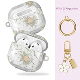 Compatible With Airpods 4 Case Cover 2024, Soft Tpu With Cute Flower Pattern For Airpods 4Th Generation Case With Flower Keychain And Cleaning Kit For Girls Women (White)