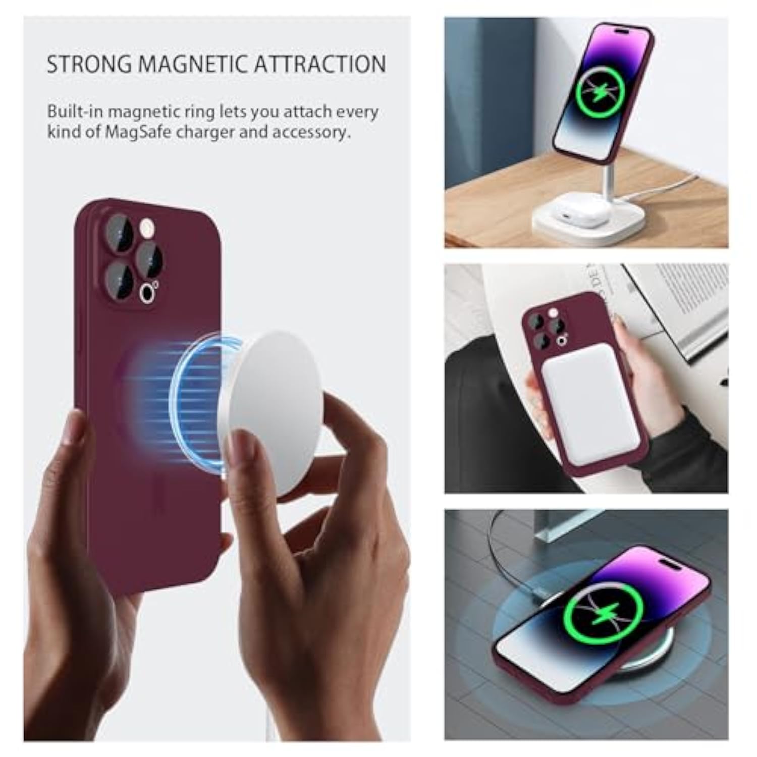 Magnetic Case For Iphone 14 Pro Max Phone Case For Women, Matte Luxury Soft Metallic Luster Design With Camera Lens Protector, Compatible With Magsafe Case For Iphone 14 Pro Max 6.7"-Red Wine