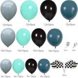 Race Car Balloon Garland Arch Kit 154Pcs Dusty Blue Black Latex Balloon Wheel Checkered Foil Balloons For Race Car Baby Shower Party Two Fast Birthday Party Decorations
