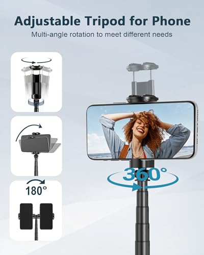Automatic Phone Tripod, 67 Auto-Deploy Selfie Stick Tripod with Remote - 360° Rotatable Extendable - Portable Phone Tripod Stand for Video Recording