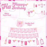 21St Birthday Decorations For Her, Pink Bottle Theme Happy Birthday Banner, Cake Topper, Curtain, Pink Confetti Balloons Garland For Women Girl Twenty-One Year Old Bday