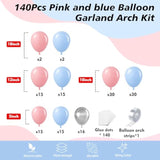 140Pcs Pink Blue Silver Balloon Arch Kit Gender Reveal & Baby Shower Party Decorations