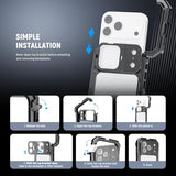 Phone Cage Compatible with iPhone 17 Pro Max, Quick Release Video Rig Stabilizer Accessories with 67mm Filter Ring, 17mm Lens Backplate, T Mount