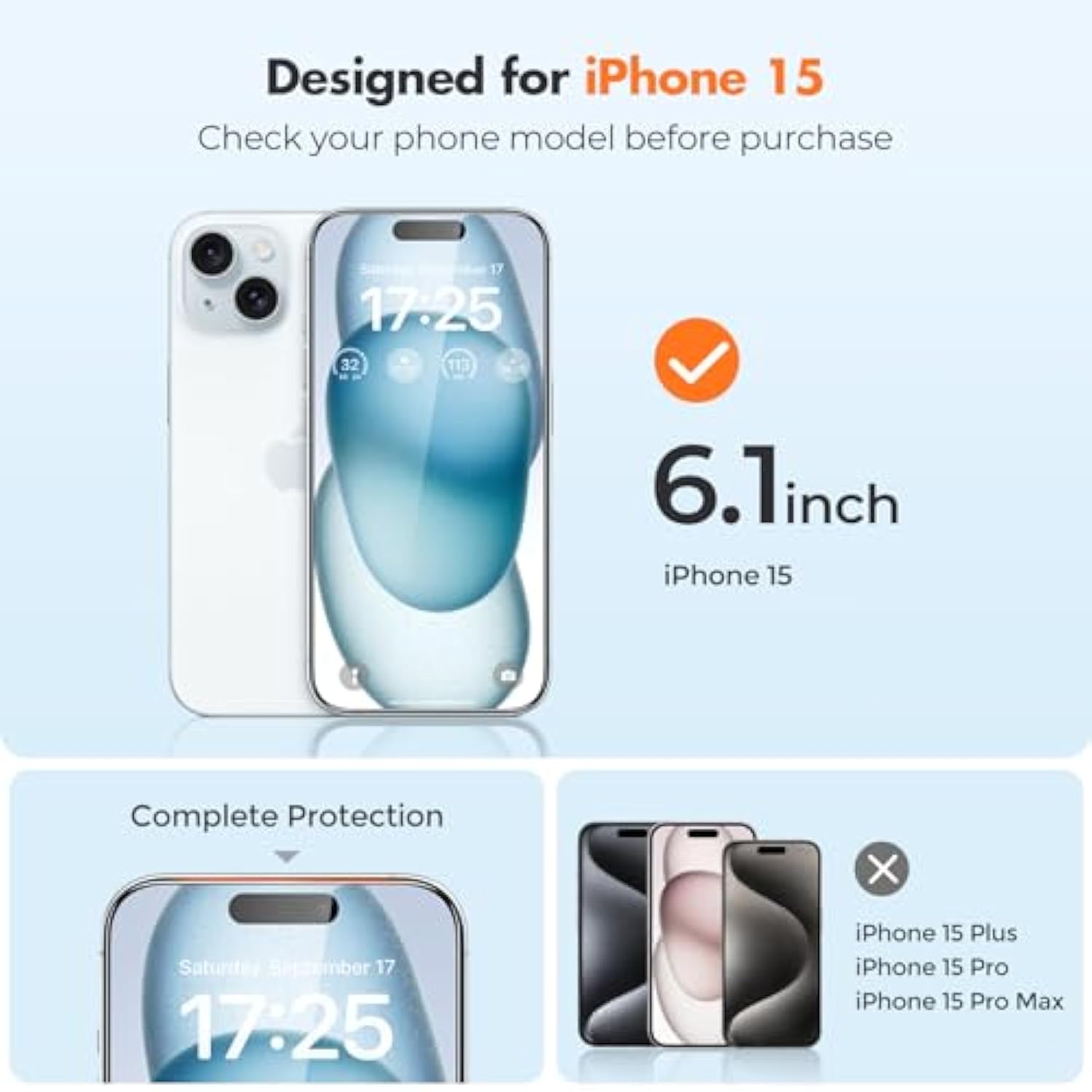 3-Pack Screen Protector For Iphone 15, Double Shatterproof Tempered Glass [Easy Installation Frame] [9H Hardness] [99.99% Hd Clear] [Case Friendly] For Iphone 6.1 Inch