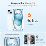 3-Pack Screen Protector For Iphone 15, Double Shatterproof Tempered Glass [Easy Installation Frame] [9H Hardness] [99.99% Hd Clear] [Case Friendly] For Iphone 6.1 Inch