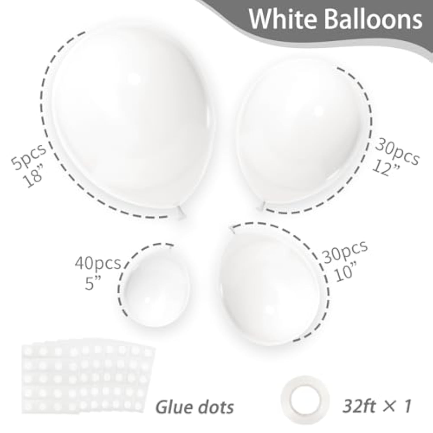 105 White Balloons (5–18in) for Garland, Wedding, Birthday, Baby Shower & Party Décor