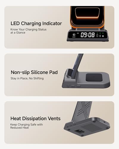 Fitbit Charger Stand for Fitbit Versa 4/3/Sense 2/1/Ace LTE, 3 in 1 Wireless Charging Station for iPhone Air/17/16/15/14, for  S25/S24/S23,