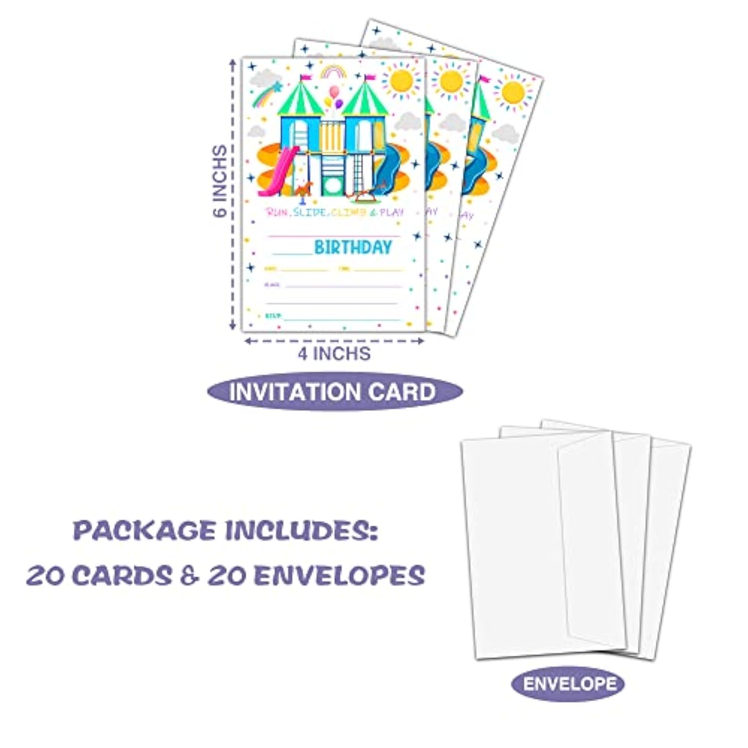 Playground Birthday Party Invitation, Park Themed Fill-In Invites For Teens Boys & Girls, 20 Invitations With Envelopes (4" X 6"), Kids Outdoor Party Favors Decorations And Supplies -51