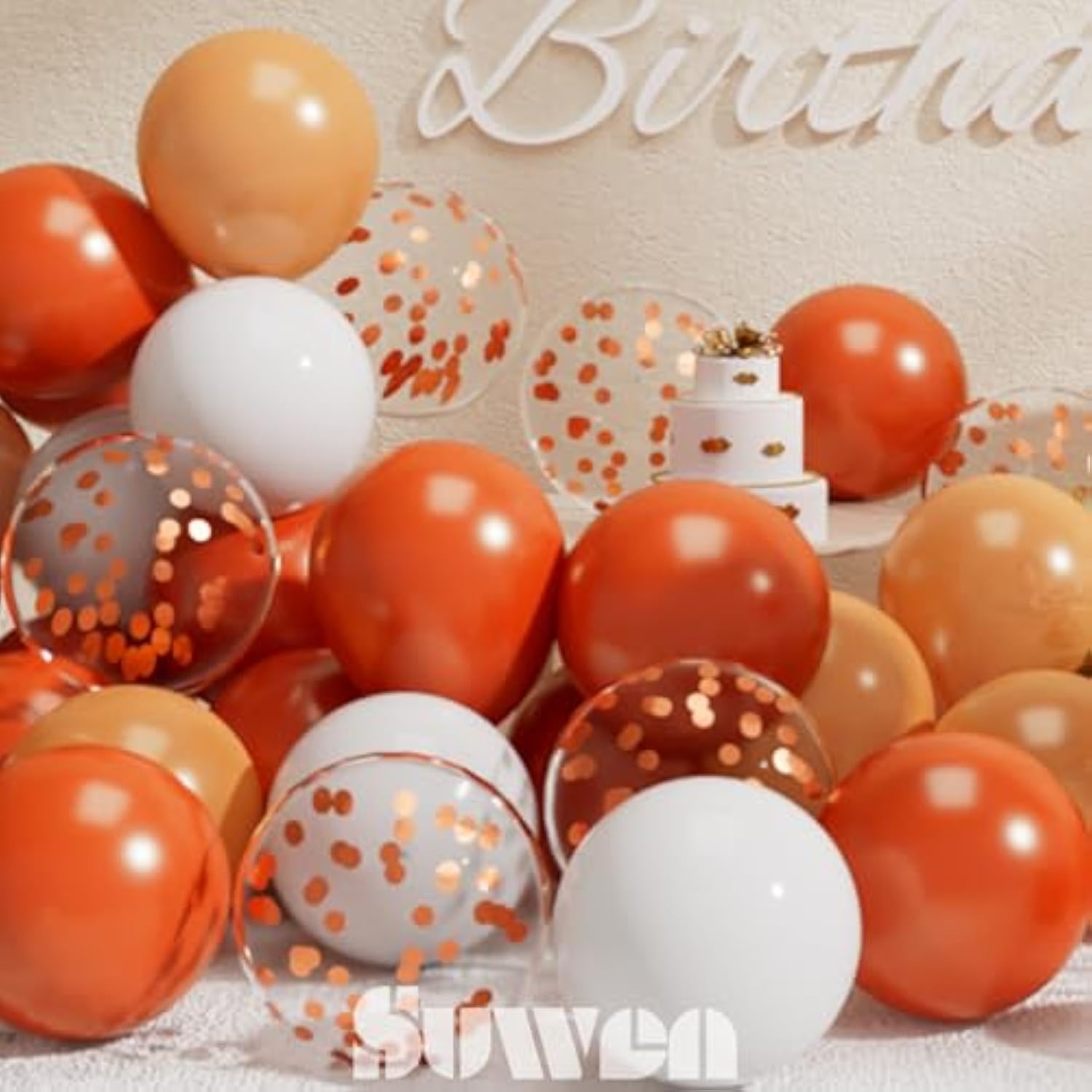 60Pcs Orange Confetti Balloons Set Latex Helium Chrome Burnt Orange Balloon For Birthday Graduation Halloween Party Decorations