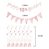 Rose Gold 13Th Birthday Decoration For Girls, Happy 13Th Birthday Banner Bunting Swirls, Triangle Flag Banner For 13 Birthday Party Decorations Supplies