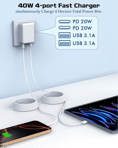 10Foot iPhone USBC Charging Cable,40W 2Pack Foldable Phone 17/16e Fast Charger Block 10FT USBC Cable Fast Charging for  iPhone 17/17 Air/17