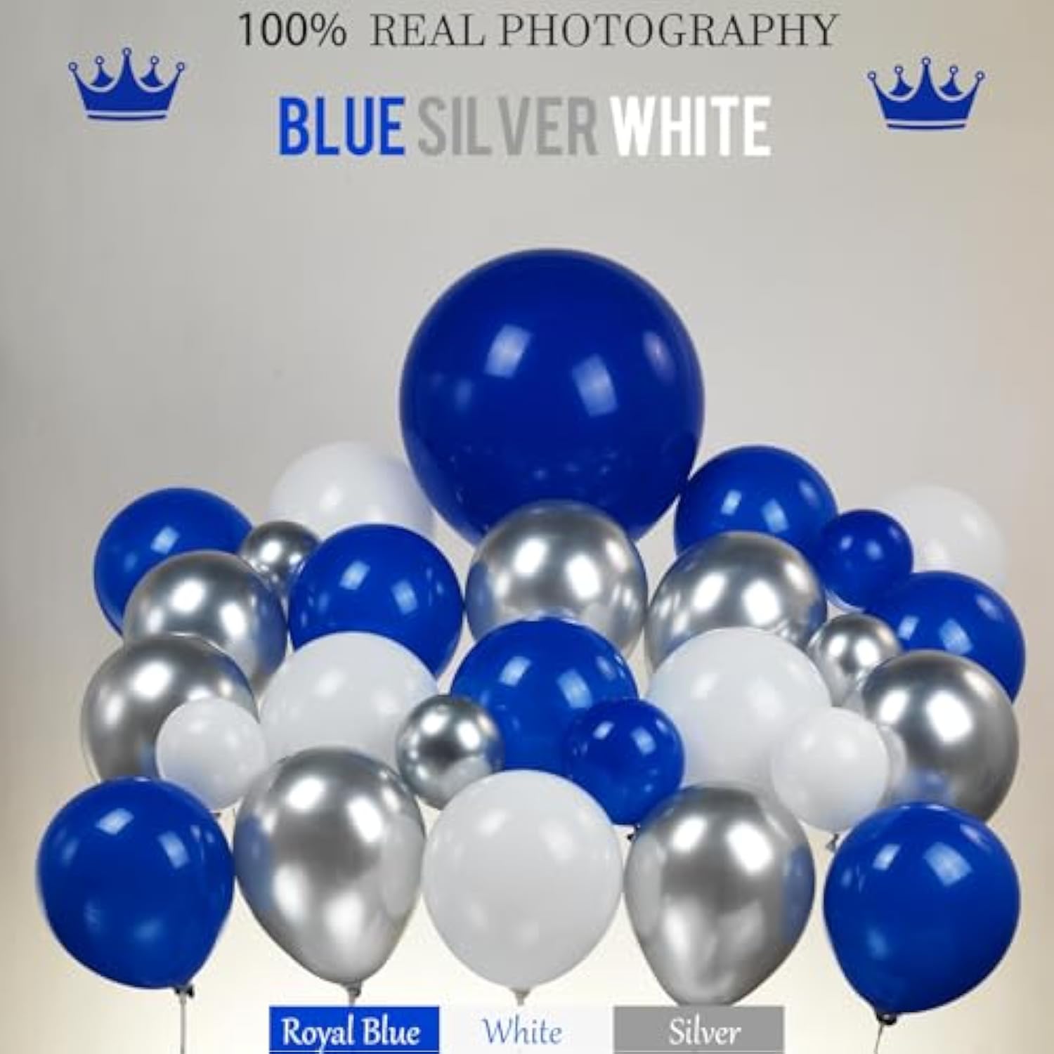 143pcs Royal Blue, White & Silver Balloon Garland Kit for Baby Shower, Wedding and Graduation