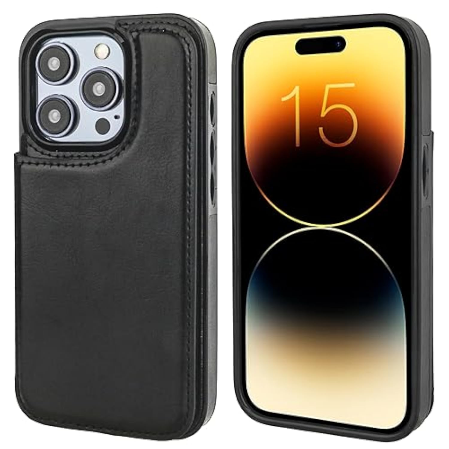 iPhone 15 Pro Wallet Case with Credit Card Holder, Black