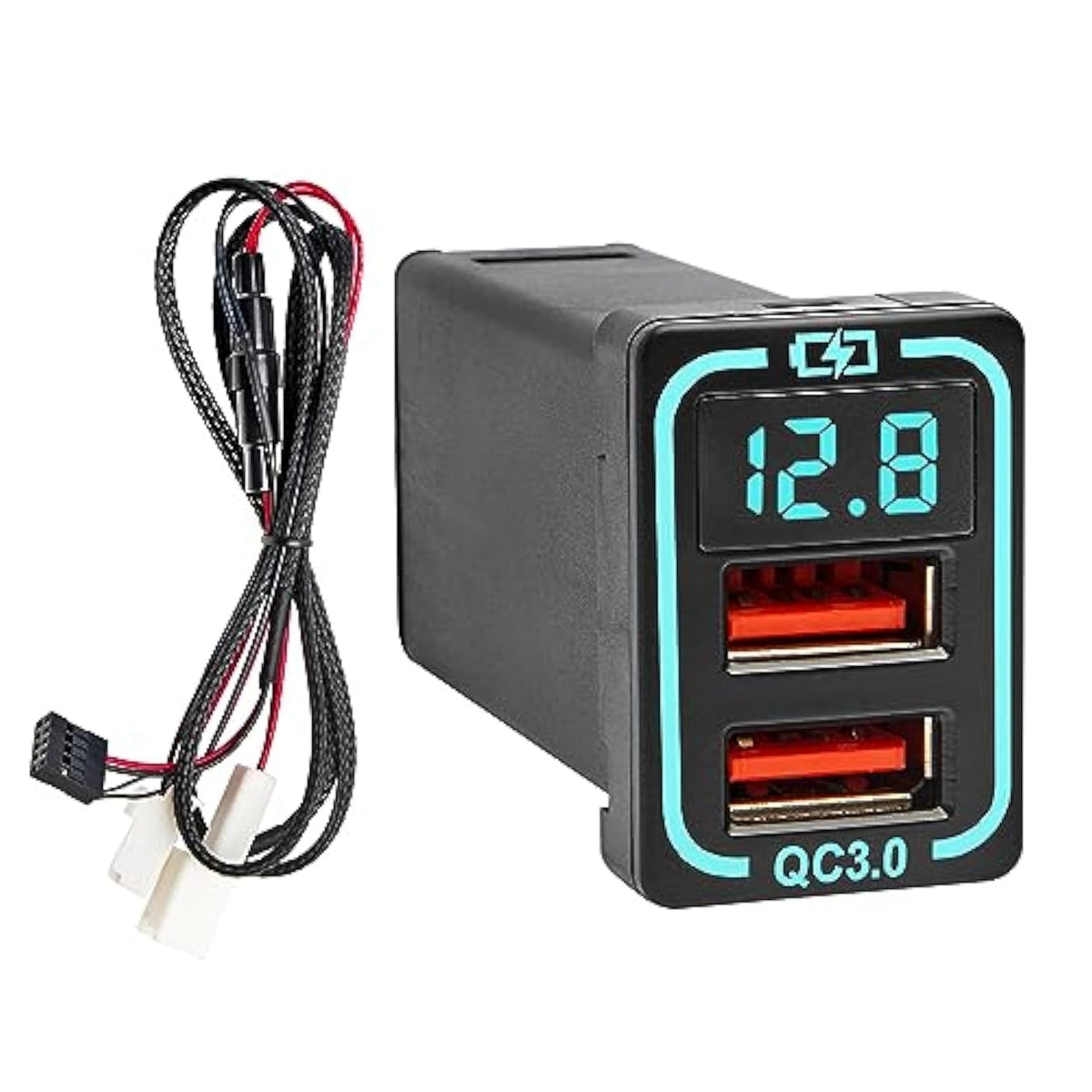 Qc3.0 Usb Car Charger For Toyota, 18W Dual Usb Port Powered By Cigarette Lighter With Digital Voltmeter, Panel Flush Mount Usb Socket For Tundra Corolla Highlander, Vehicle Dash Port 1.34"X0.91"