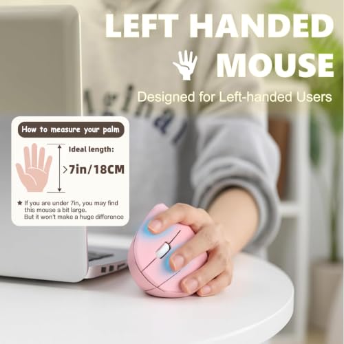 Left Handed Mouse, Vertical Left Handed Ergonomic Wireless Mouse, Ideal For Lefty Users, Gaming & Office Use, Compatible With Windows/Macos/Ipados. Pink