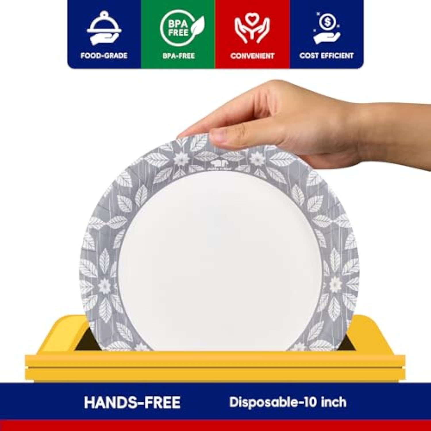 10 Inch 140 Pack Disposable Paper Plates,Soak Proof, Cut Proof, Heavy Duty Printed Paper Plates For Everyday Use