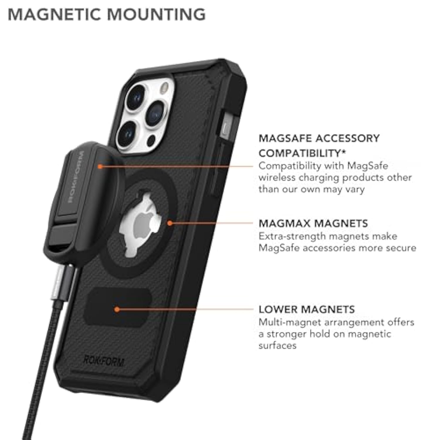 Rokform - iPhone 15 Pro Max Case, Rugged Series, Magnetic 15 Pro Max Cover with RokLock Twist Lock, Drop Tested Armor (Black)