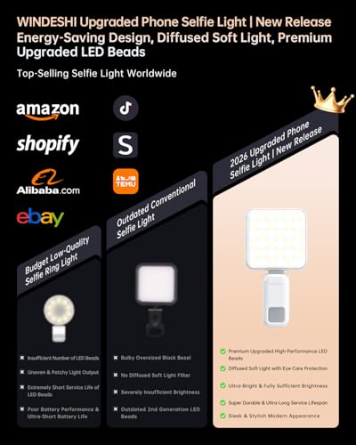 Portable Selfie Light for iPhone: Rechargeable Phone Fill Lights, Ring Light for Camera Picture, Makeup Photo, Video Conferences, Laptop Use, Zoom