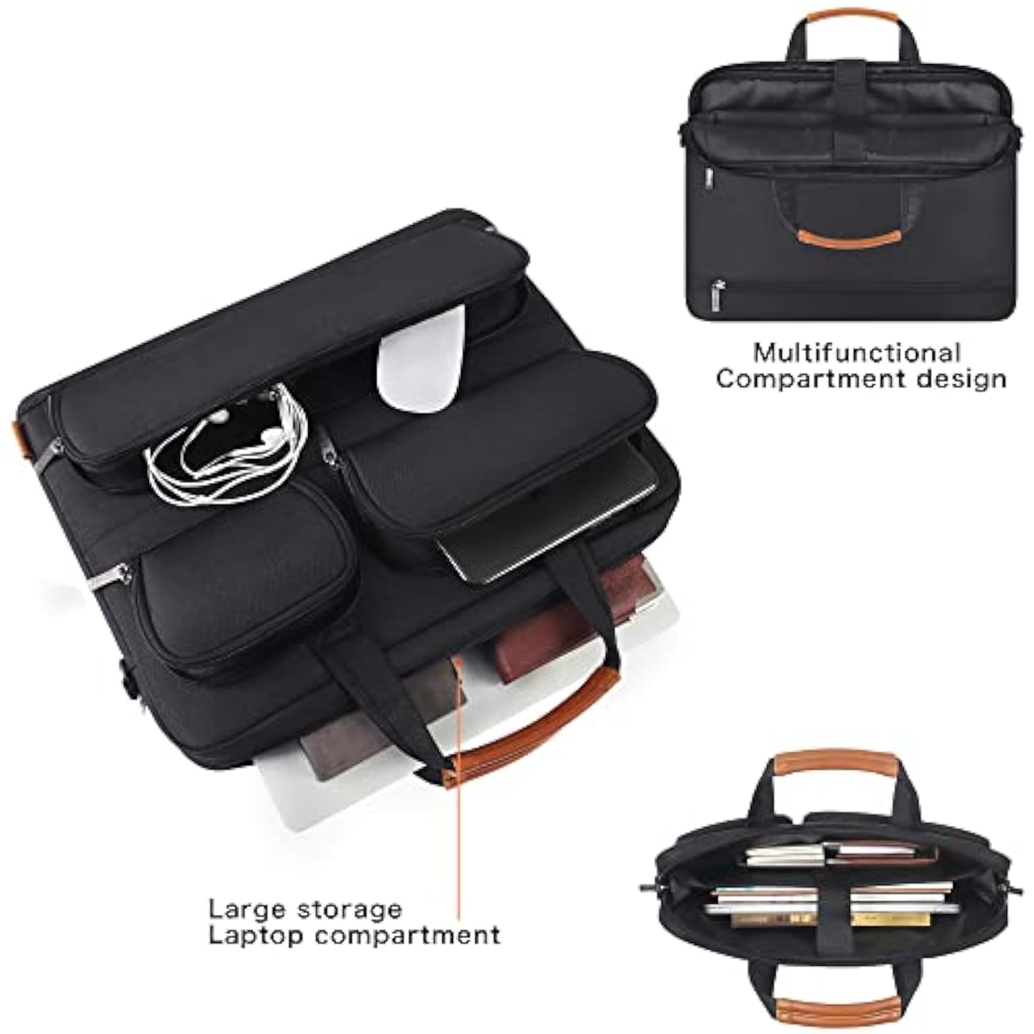 15-15.6 Inch Laptop Sleeve Waterproof Laptop Case Business Briefcase Portable Computer Bag With Shoulderstrap For Lenovo Thinkpad/Asus/Hp Probook/Acer/Dell Precision,Black