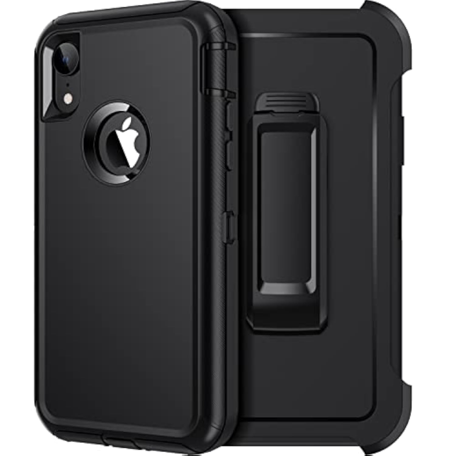 Heavy Duty Shockproof Case for iPhone XR 6.1" - 3 Layer Full Body Protection Rugged Cover Case with Belt Clip Holster - Black