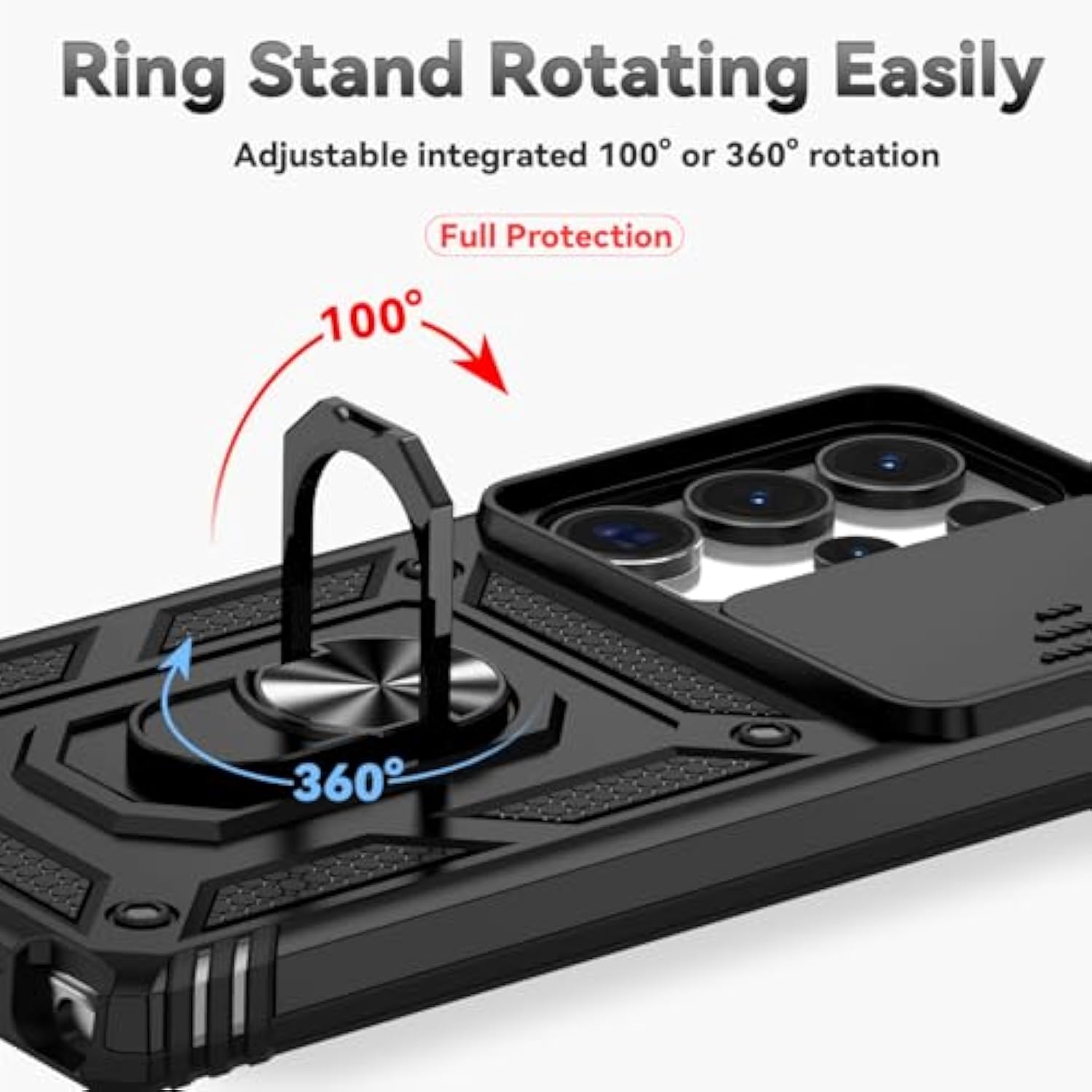 For Samsung Galaxy S25 Ultra Case With Slide Camera Cover Hd Screen Protector [Military Grade Drop Tested] Magnetic Ring Holder Kickstand Protective Phone Case For Samsung Galaxy S25 Ultra 2025, Black