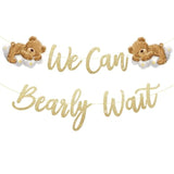 We Can Bearly Wait Banner Gold Glitter Bear Baby Shower Decorations