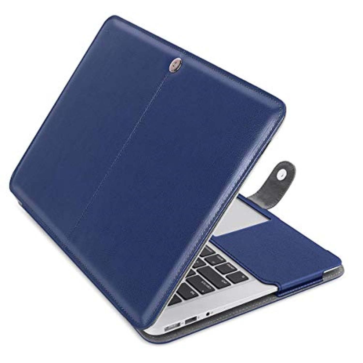 MOSISO Compatible with MacBook Air 13 inch Case A1369 A1466 Older Version 2010-2017 Release, PU Leather Case Portfolio Protective Stand Cover Sleeve, Navy Blue