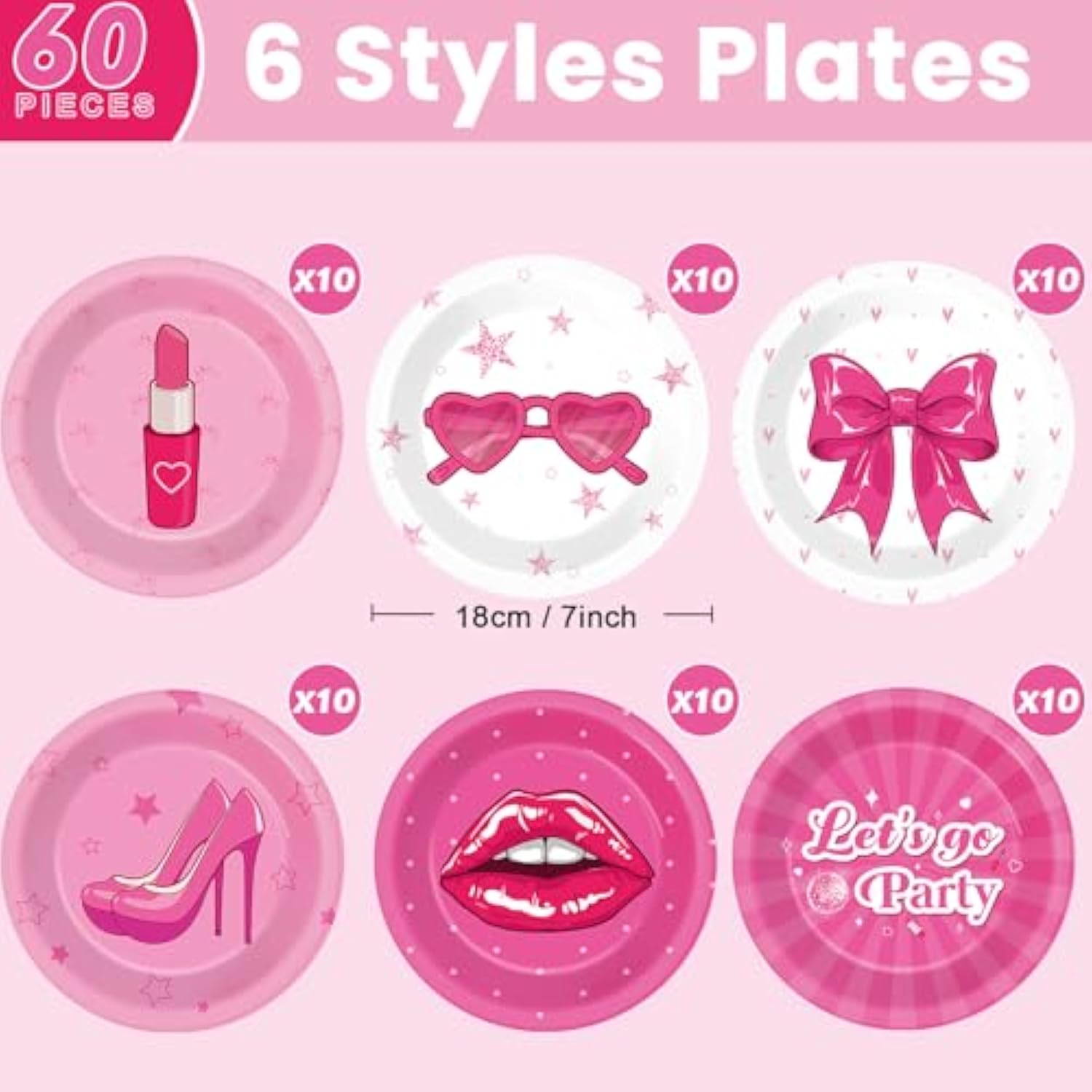 60Pcs 7 Inch Hot Pink Paper Plates Pink Princess Party Supplies Let'S Go Party Birthday Decorations Hot Girls Disposable Tableware Dessert Plates For Girls Women Birthday Bachelorette Bridal Shower