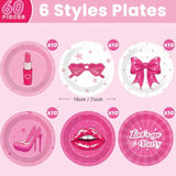 60Pcs 7 Inch Hot Pink Paper Plates Pink Princess Party Supplies Let'S Go Party Birthday Decorations Hot Girls Disposable Tableware Dessert Plates For Girls Women Birthday Bachelorette Bridal Shower