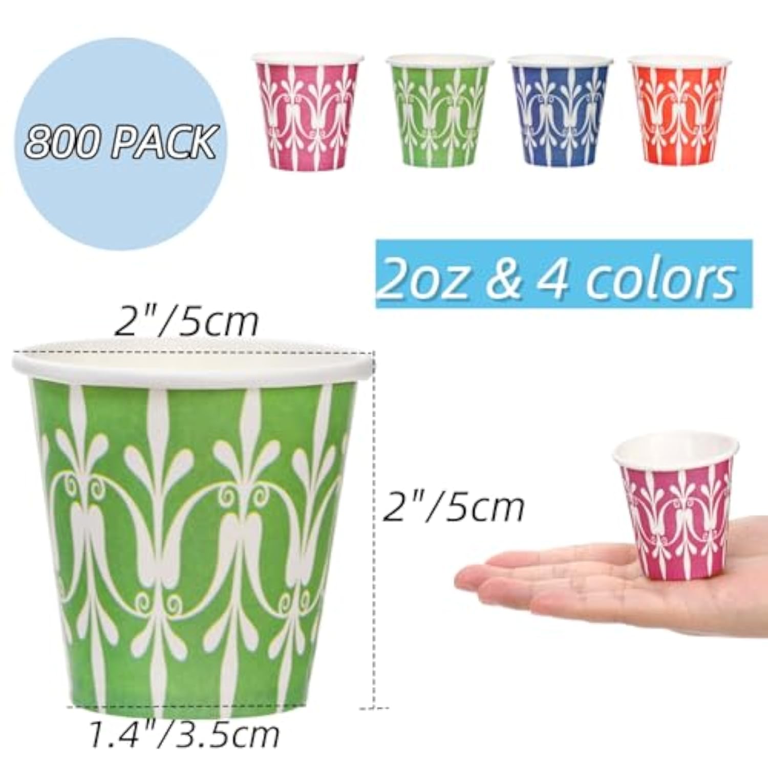 800 Pack 2 Oz Disposable Bathroom Cups, Colorful Small Mouthwash Cup, Multicolor Espresso Cup, Snack Cups For Bathroom, Party, Picnic, Bbq, Travel, Home And Event