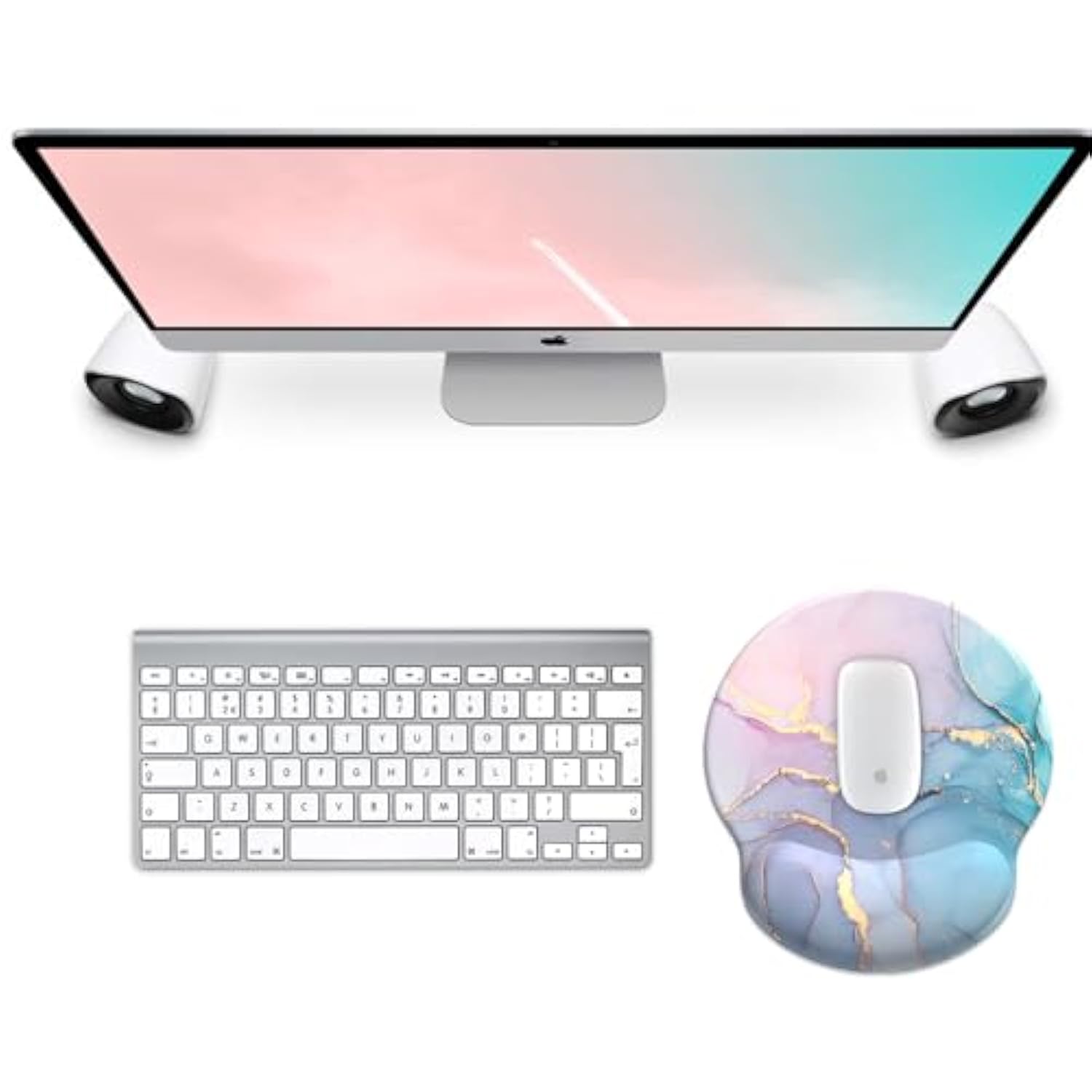 Mouse Pad With Wrist Rest, Comfortable Computer Mousepad With Gel Wrist Support Smooth Surface And Non-Slip Pu Base For Pain Relief, Laptop, Office & Home (Cyan Pink Marble)