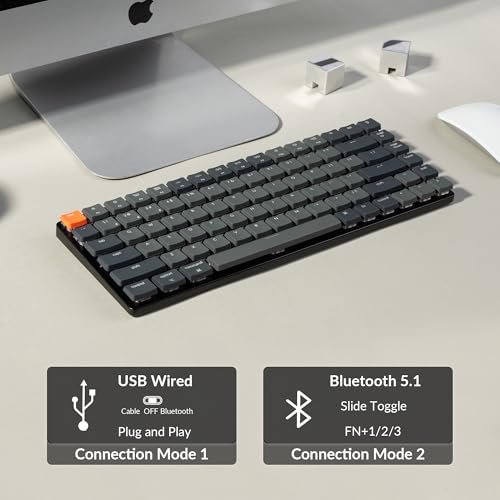 K3 Version 2, 84 Keys Ultra-Slim Wireless Bluetooth/Usb Wired Mechanical Keyboard With White Led Backlit, Low-Profile Mechanical Brown Switch Compatible With Mac Windows