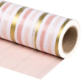 Pink Wrapping Paper, 17"x33' with Gold Lines for Birthdays & Showers