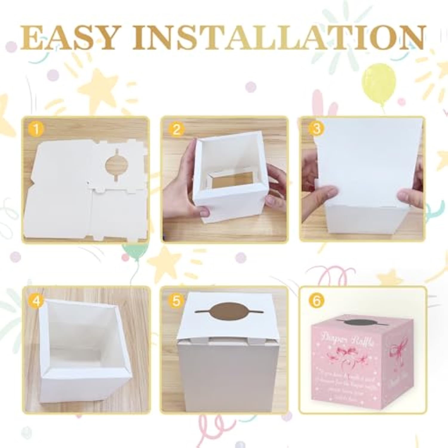 Pink Bow Diaper Raffle Baby Shower Game, Pink Bow Diaper Raffle Baby Shower Party Kit, Including 50 Pink Bow Diaper Raffle Tickets, Diaper Raffle Baby Shower Decor, Pink Bow Raffle Game Box