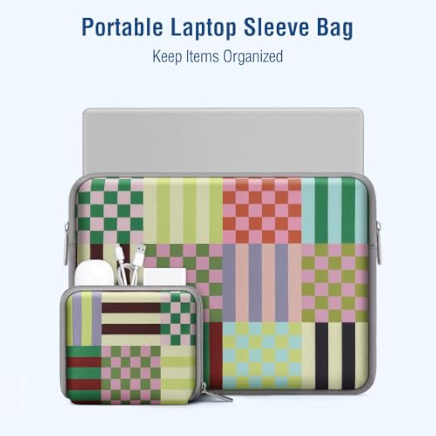 MOSISO Laptop Case 13.3 inch, 13-14 inch Laptop Sleeve Bag Compatible with MacBook Air/Pro 13/Pro 14, HP Dell Acer ASUS Lenovo Notebook,Neoprene Computer Bag with Small Case,Colorful Stripes&Checkered