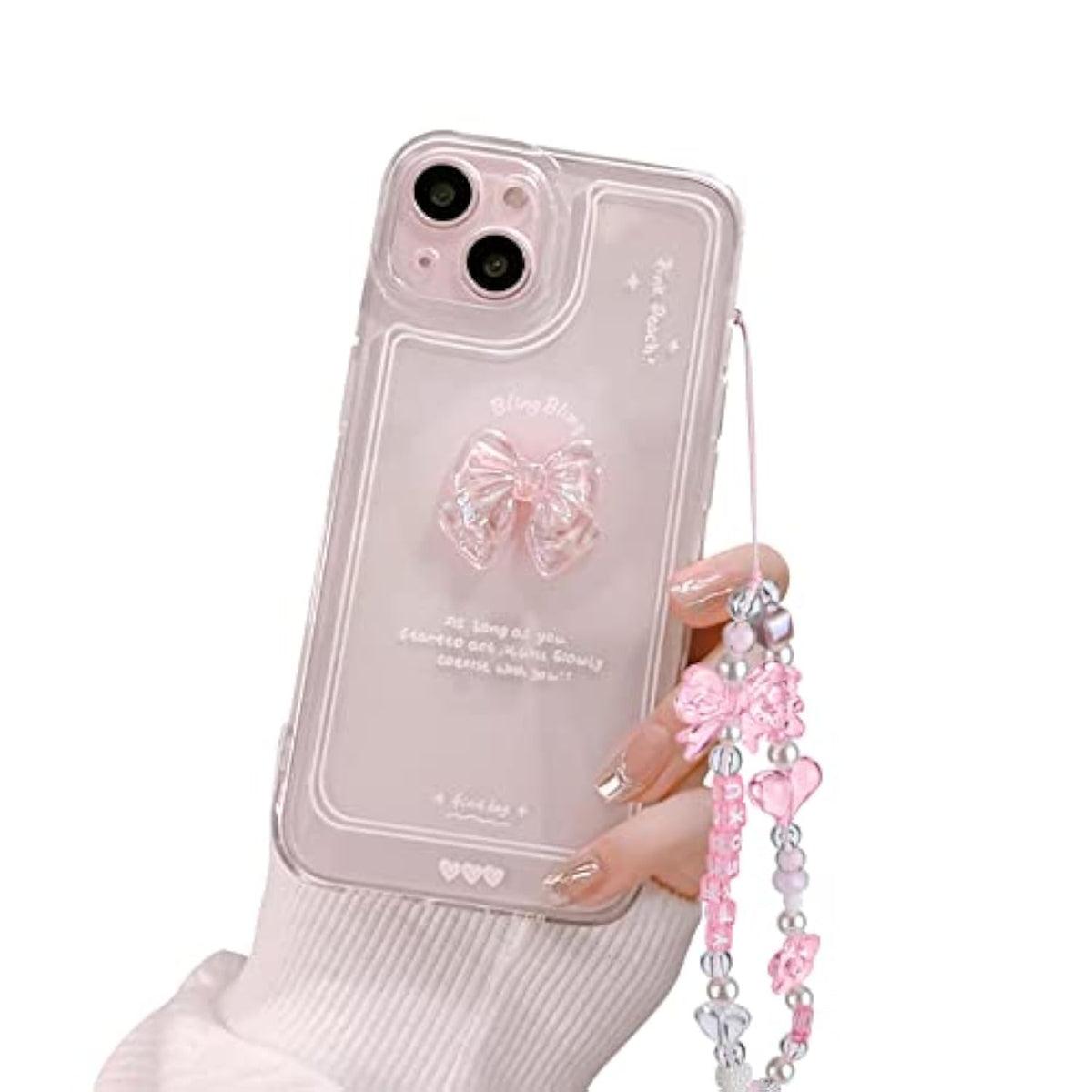 Compatible For Iphone 14 Cute 3D Pink Bowknot Slim Clear Aesthetic Design Women Teen Girls Camera Lens Protection Phone Cases Cover