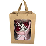 12 Pcs Brown Paper Gift Bags With Transparent Window, 9.84"X7.0"X5.12" Kraft Shopping Bags With Handles For Bouquet Christmas Birthdays Festivals Party Weddings Wrapping