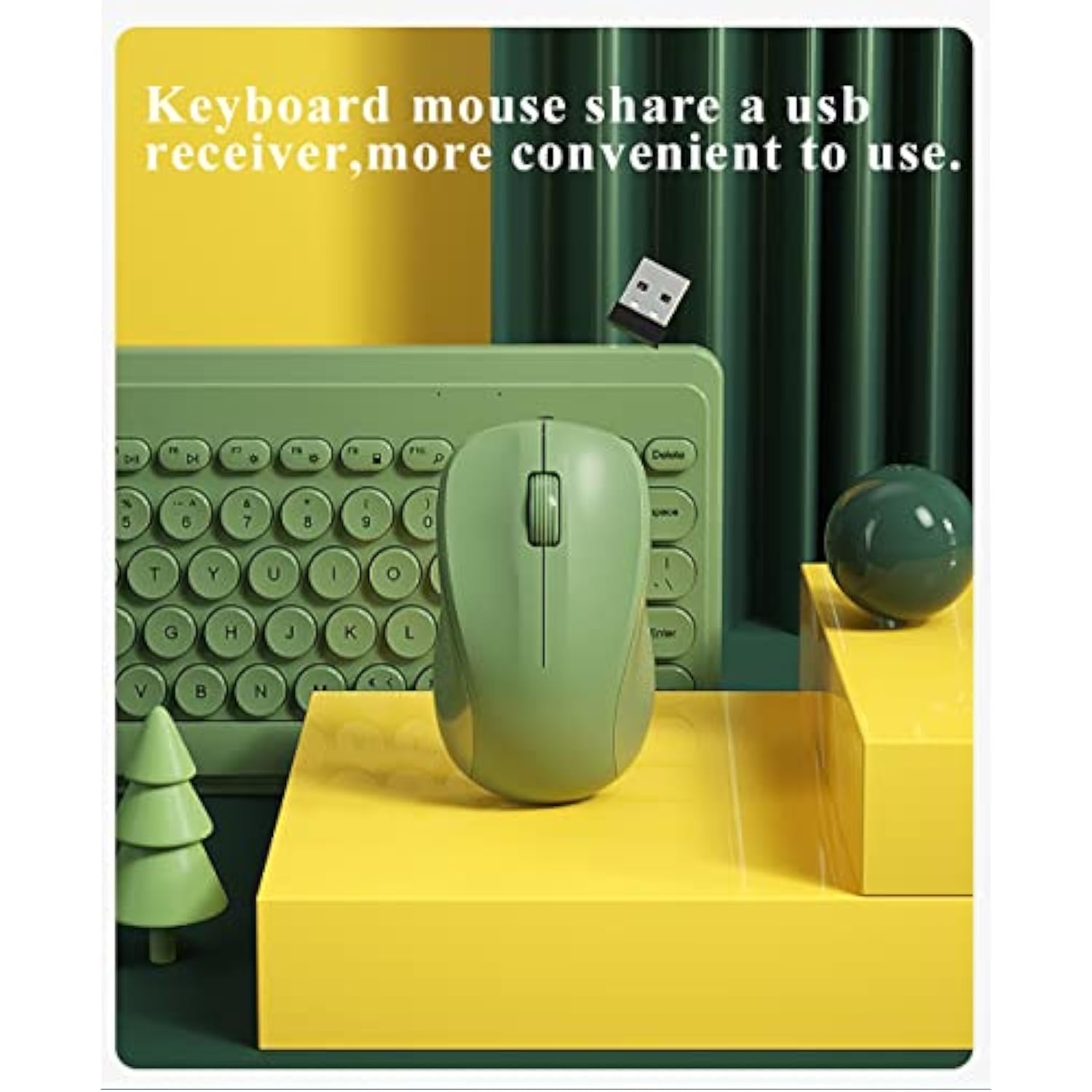 Compact Keyboard Mousecombo, 79-Key Retro Mini Cute Computer Keyboard 2.4G Usb Wireless And Silent Mice Set For Laptop Desktop Pc Ipad (Green)