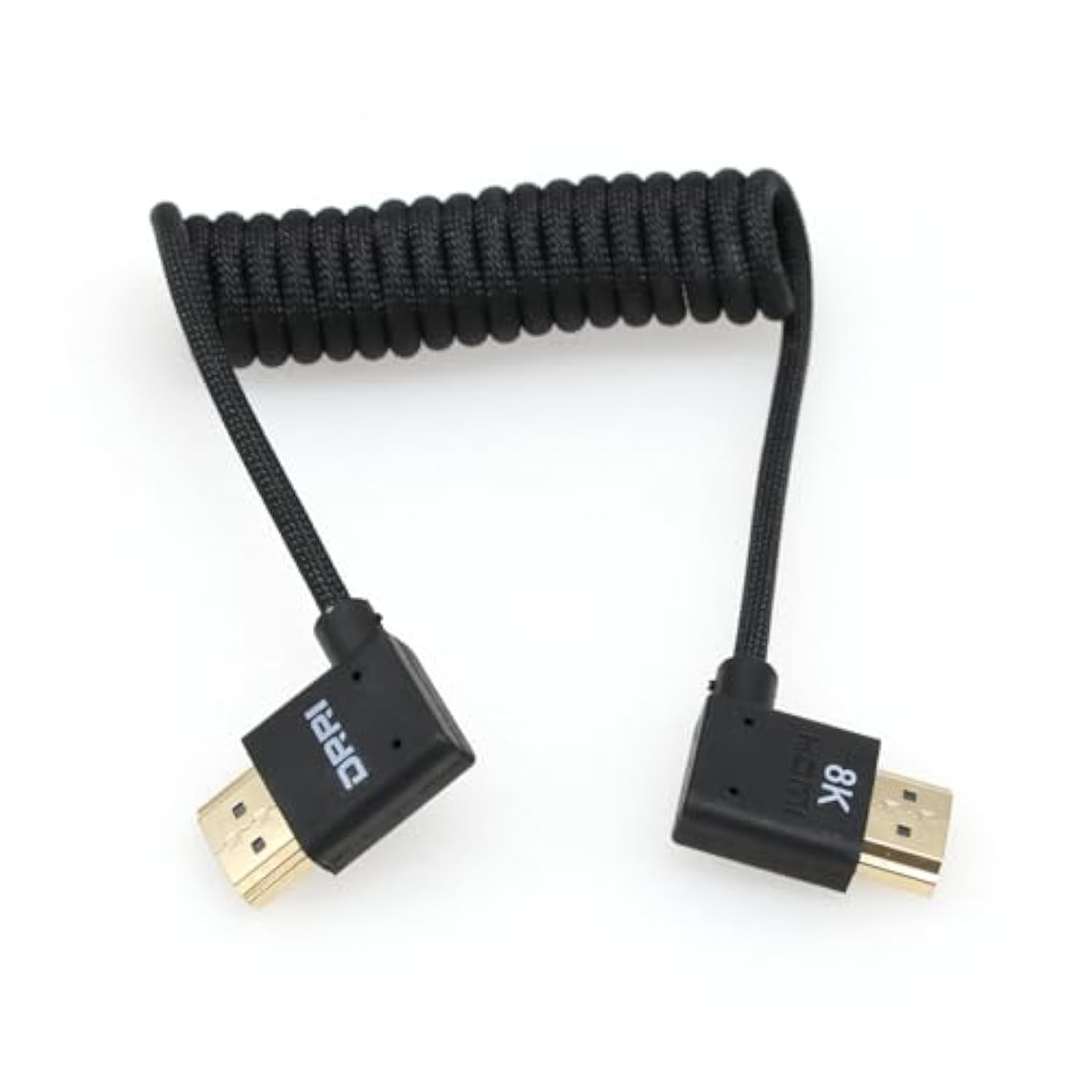 8K Left Angle Hdmi To Right Angle Hdmi 2.1 Ultra High-Speed Braided Coiled Cab