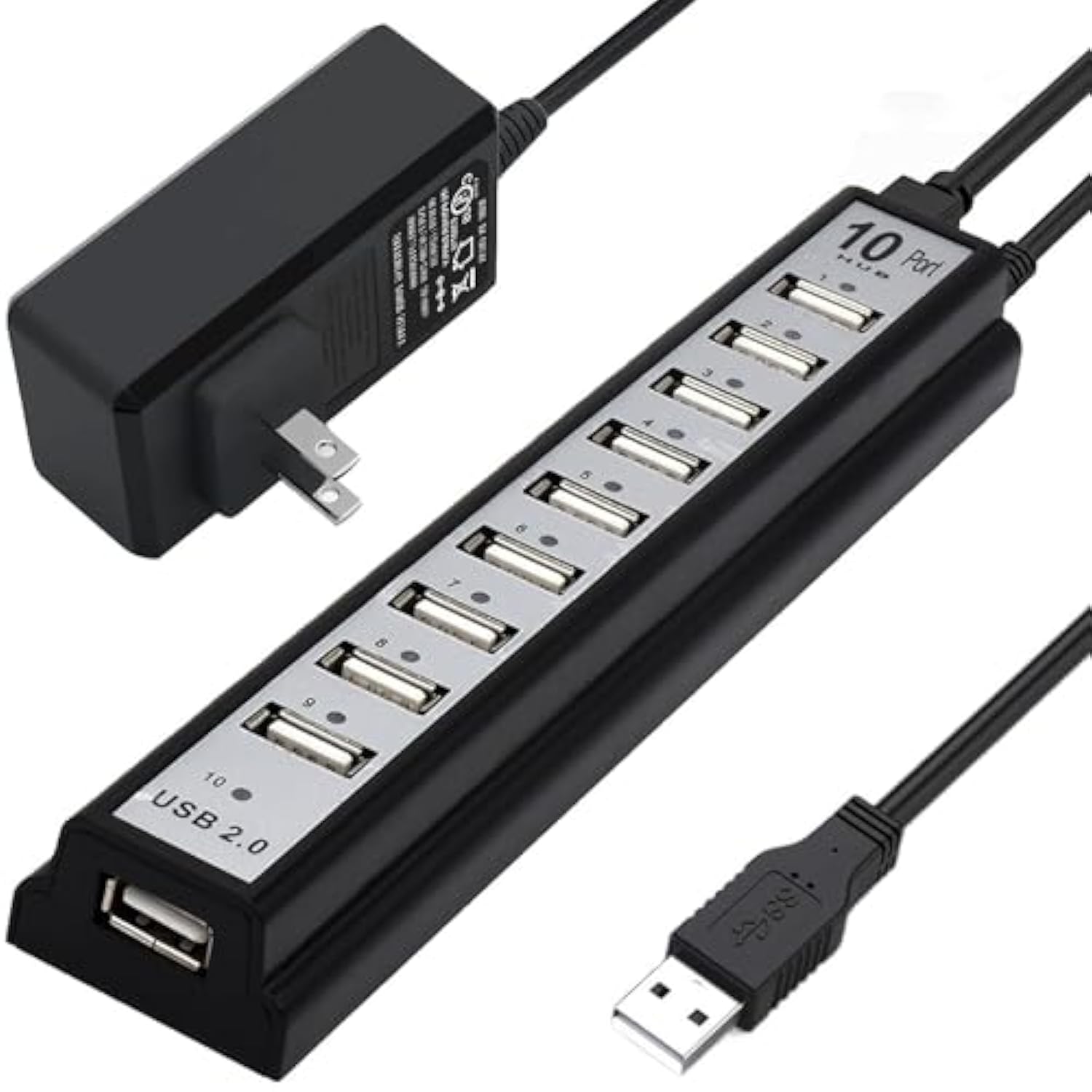 Powered Usb Hub 2.0, 10-Port Usb Hub Usb Extender Splitter (Support Smart Char