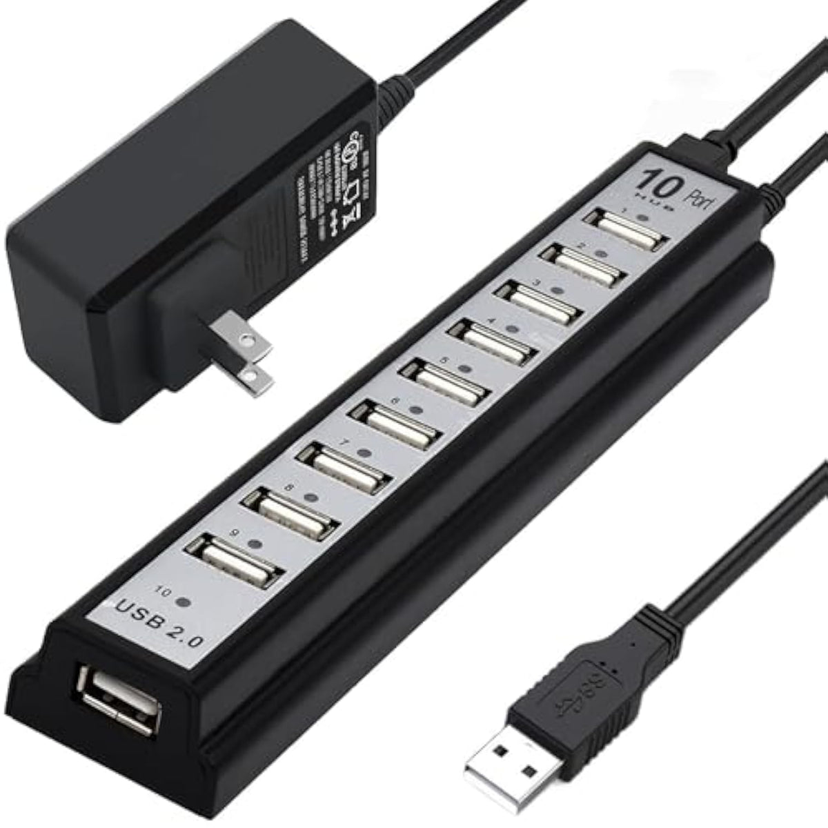 Powered Usb Hub 2.0, 10-Port Usb Hub Usb Extender Splitter (Support Smart Char
