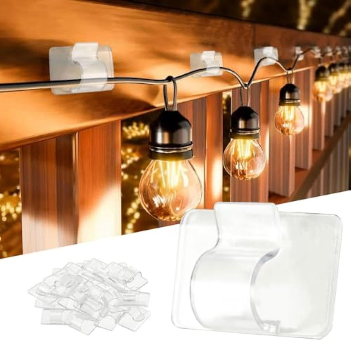 Hooks For Outdoor String Lights Clips, 30Pcs Heavy Duty Cable Clips Waterproof Adhesive Strips For Hanging Christmas Light, Outside Uv-Resistant Clear Sticky Cord Holders Rope Organizer