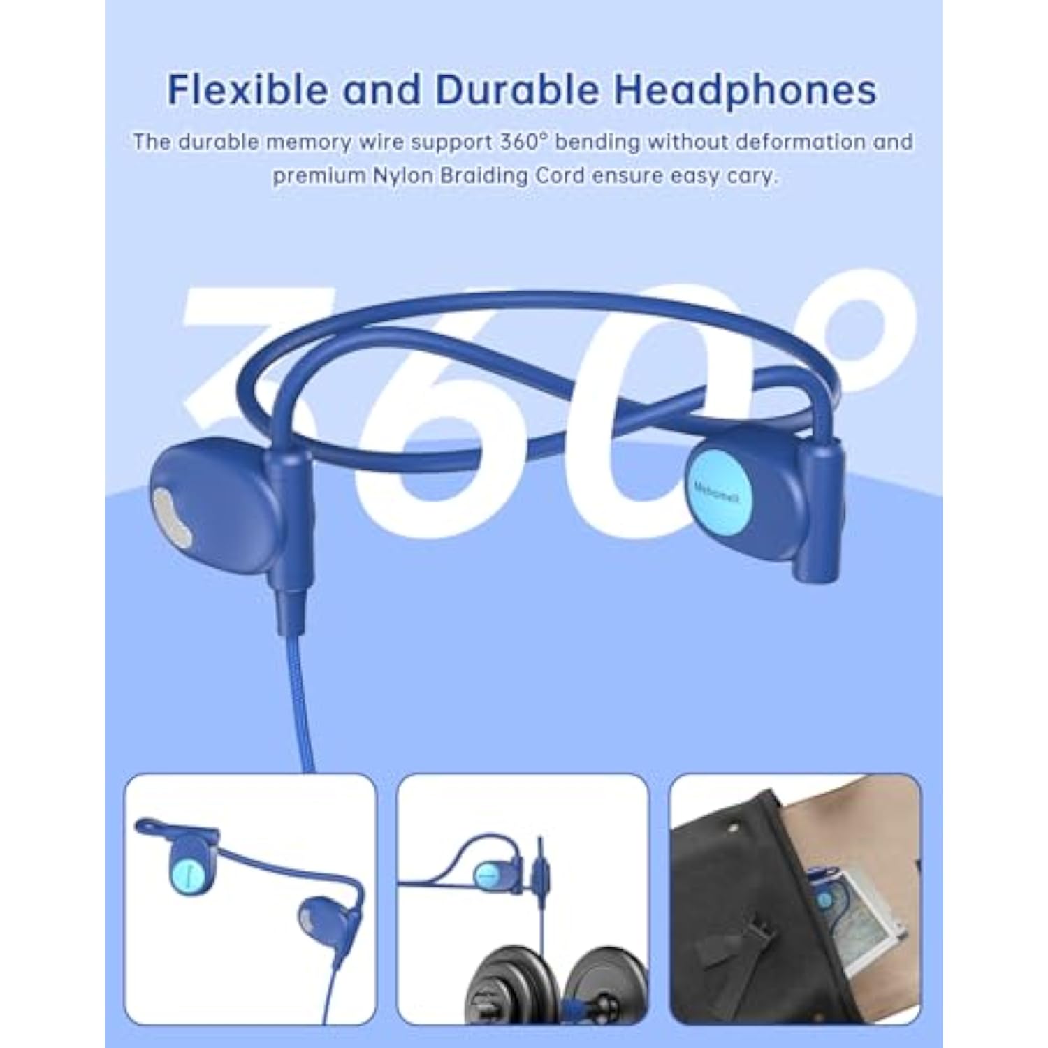 Kid Headphones For School, Air Conduction Open Ear Headphones, 3.5Mm Jack Wired Cord, Ultra-Comfort, Ergonomic And Lightweight Design Perfect For School And Outdoor Activities-Blue
